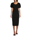 Marina Short Puffed Sleeve Fitted Cocktail Midi Dress MA269141
