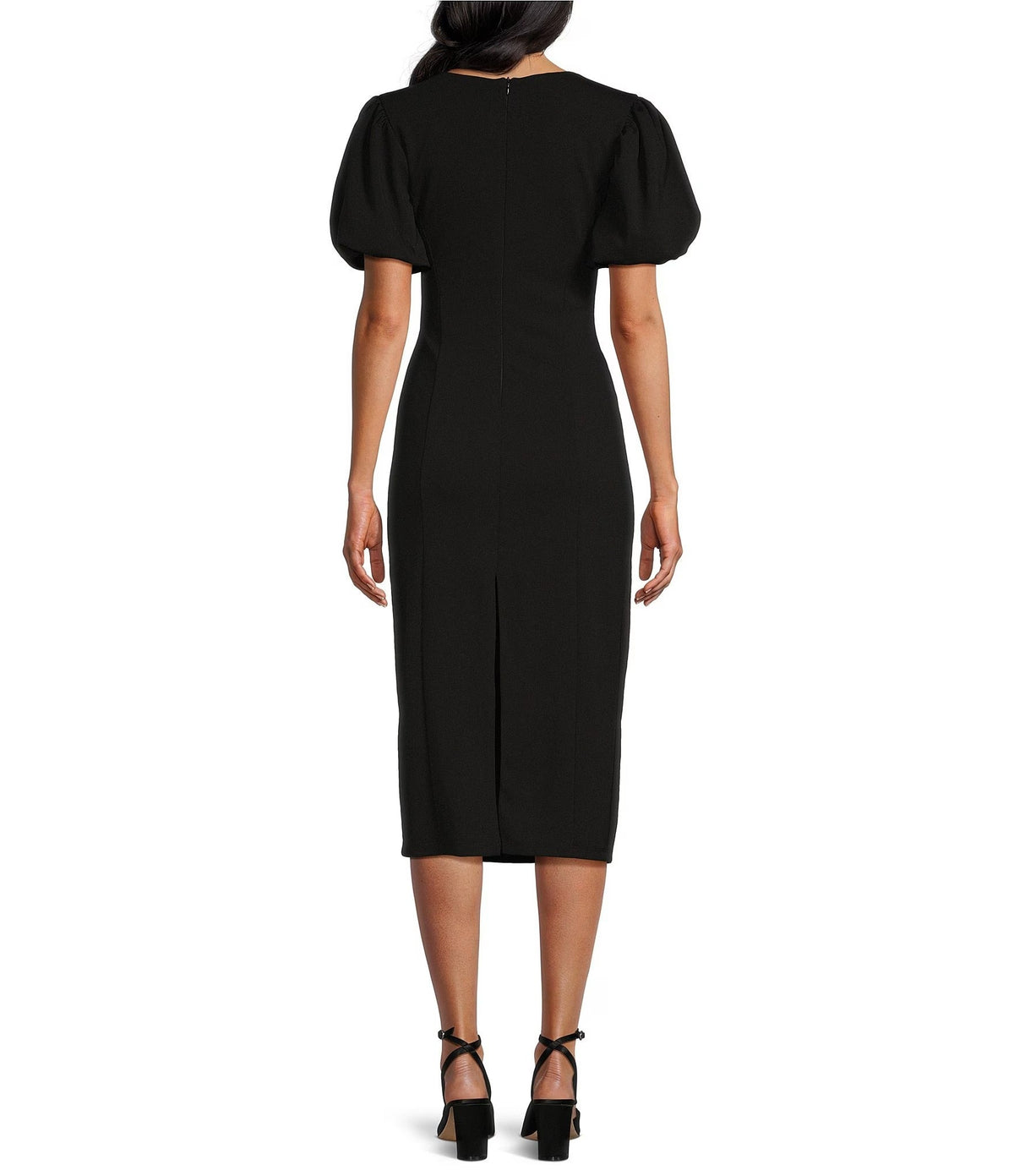 Marina Short Puffed Sleeve Fitted Cocktail Midi Dress MA269141