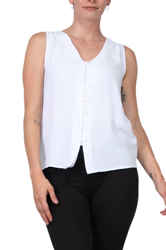 Notations Sleeveless Button Front Airflow Blouse - CONCH SHELL - Front