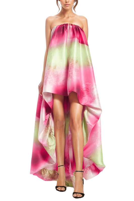 One 33 Social Dixie Strapless Back Zipper Bubble Silhouette Hi-Low Hem Cocktail Dress - MAGENTA MULTI - Front