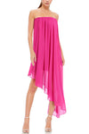 Fuschia Strapless Asymmetrical Chiffon Cocktail Dress Draped Overlay One 33 Social MC0090A