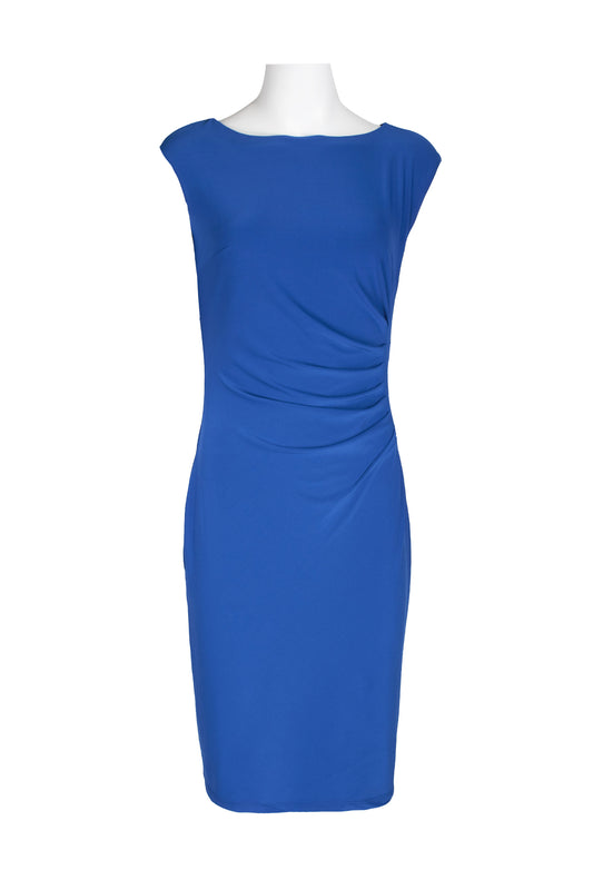 Catherine Malandrino Boat Neck Cap Sleeve Gathered Side Solid Jersey Dress