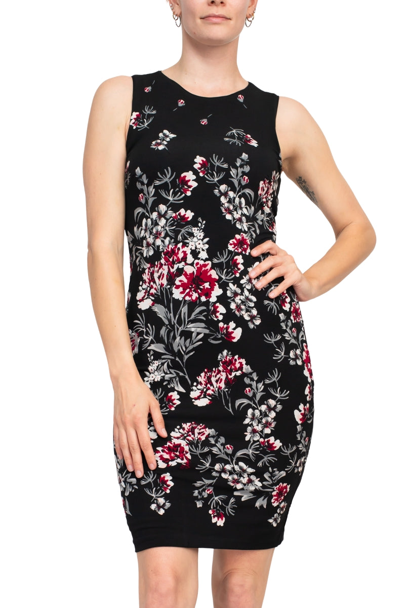 Jewel Neck Knee-Length Jersey Cocktail Bodycon Dress - Cathy Malandrino MCD90201