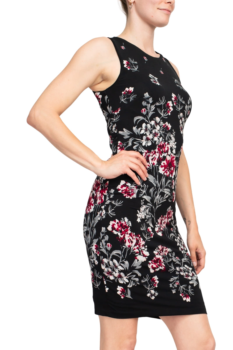 Jewel Neck Knee-Length Jersey Cocktail Bodycon Dress - Cathy Malandrino MCD90201
