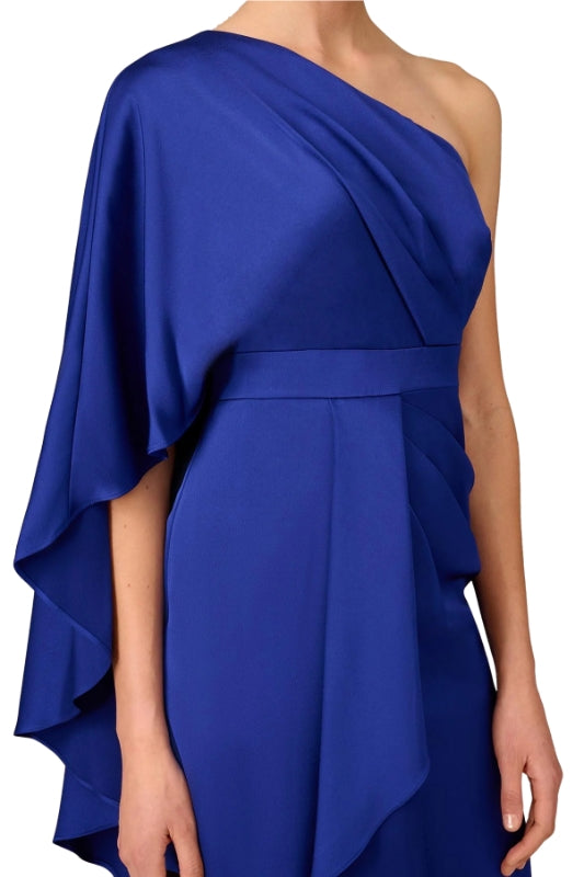 Aidan Mattox Draped One Shoulder Sheath Dress - ROYAL SAPPHIRE - FABRIC 