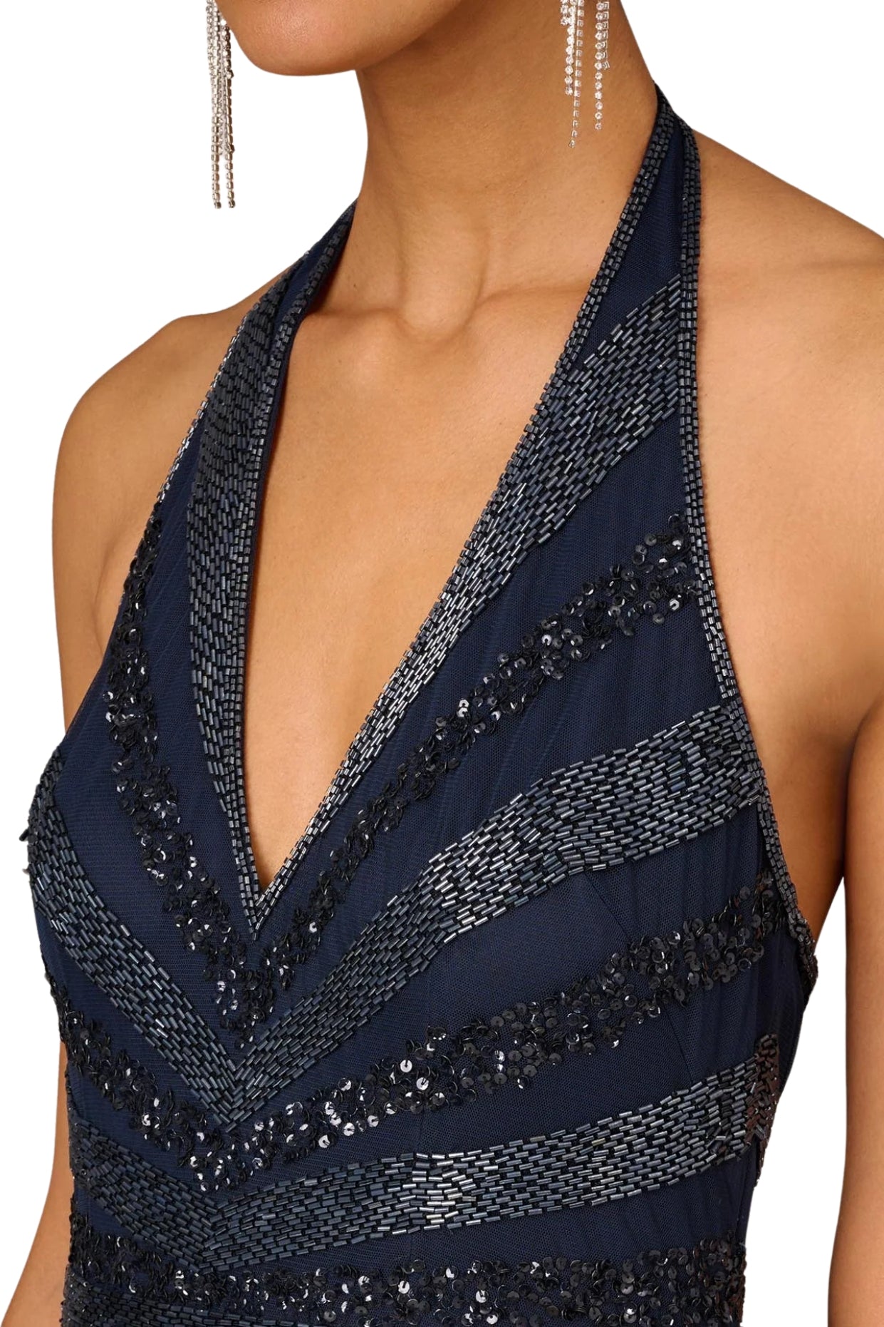 Aidan Mattox V-Neck Halter Beaded Gown