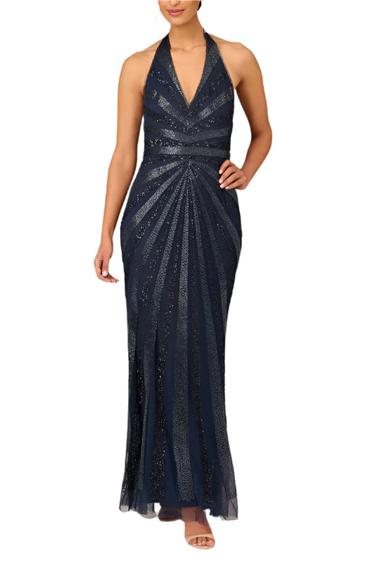 Aidan Mattox V-Neck Halter Beaded Gown