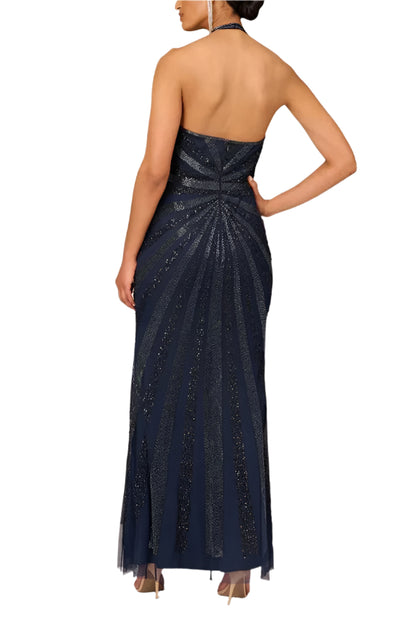 Aidan Mattox V-Neck Halter Beaded Gown