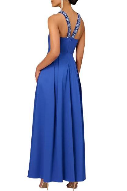 Aidan Mattox V-Neck Mikado Ball Gown - ROYAL SAPPHIRE - Back