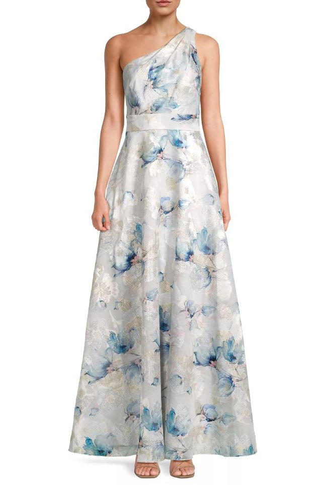 Aidan Mattox Floral Jacquard One-Shoulder Neck Sleeveless Gown