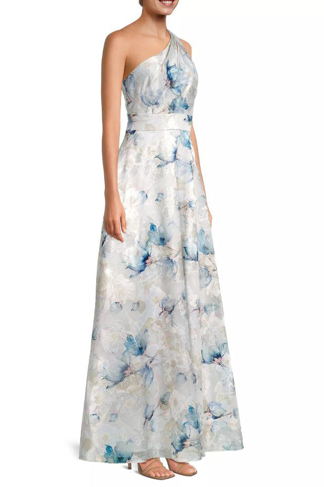 Aidan Mattox Floral Jacquard One-Shoulder Neck Sleeveless Gown