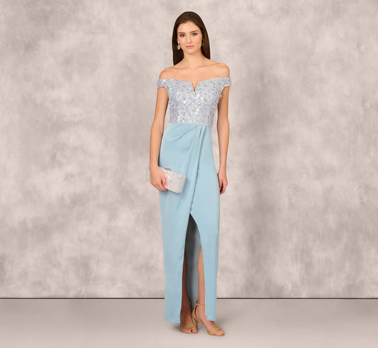 Aidan Mattox MD1E209365 Slit Long Sequin Formal Dress