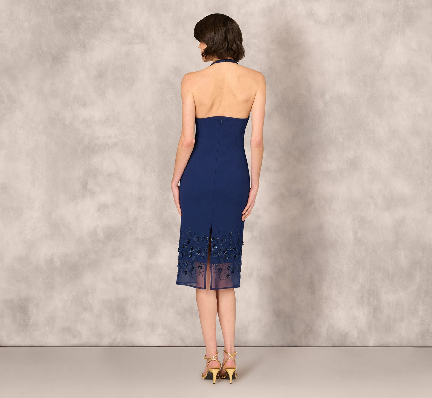 Halter Midi Crepe Formal Sheath Dress Adrianna Papell ML1E209511