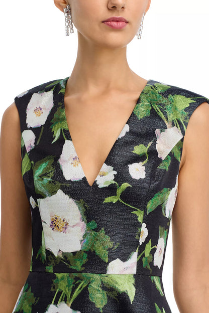 Aidan Mattox V-Neckline Sleeveless Fit Bodice Side Seam Pockets A-Line Gown Maxi Dress