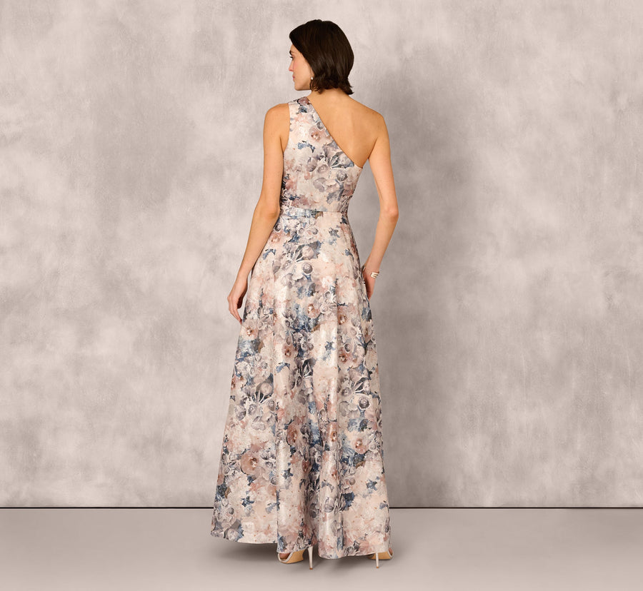 One Shoulder Floral Jacquard Ruffle Gown Adrianna Papell MD1E209791