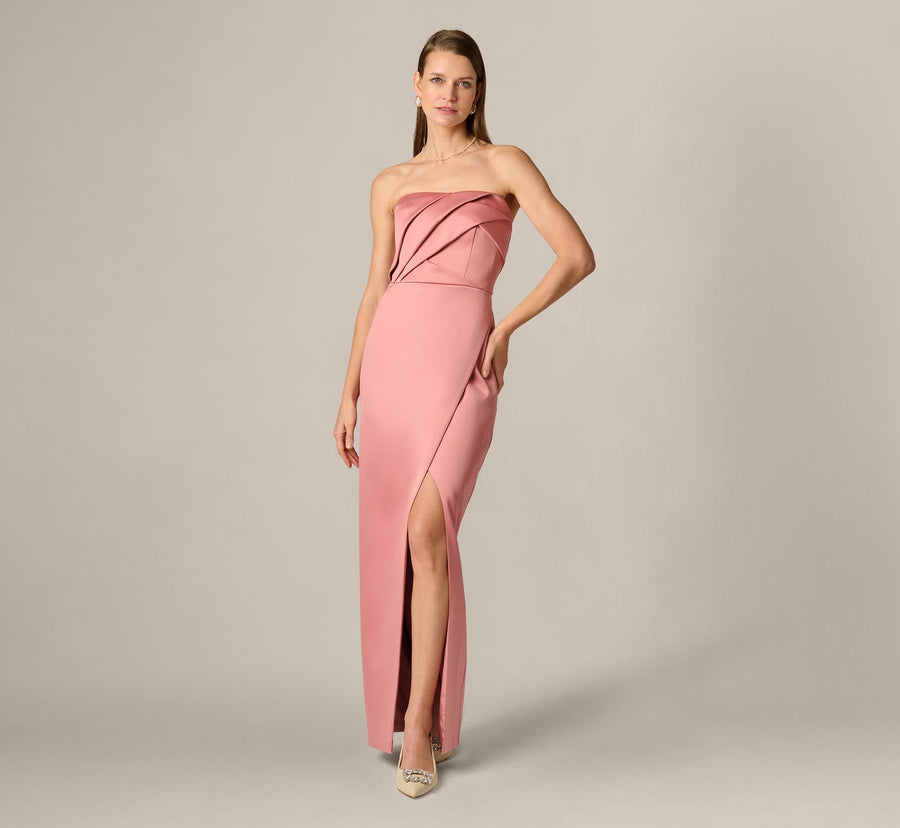 Strapless Satin High Slit Gown Aidan Mattox MD1E209846