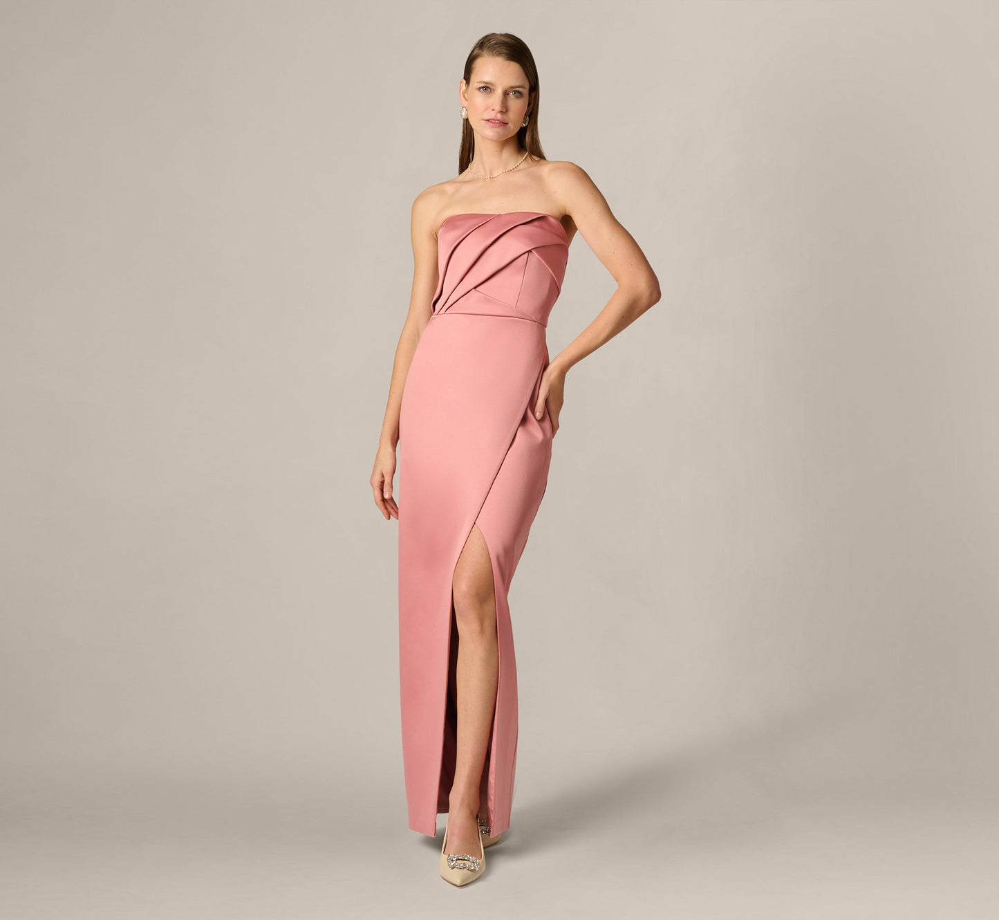 Strapless Satin High Slit Gown Aidan Mattox MD1E209846
