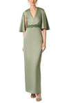 Aidan Mattox Beaded Waist Cape Sleeve Satin Gown MD1E209903 Wholesale