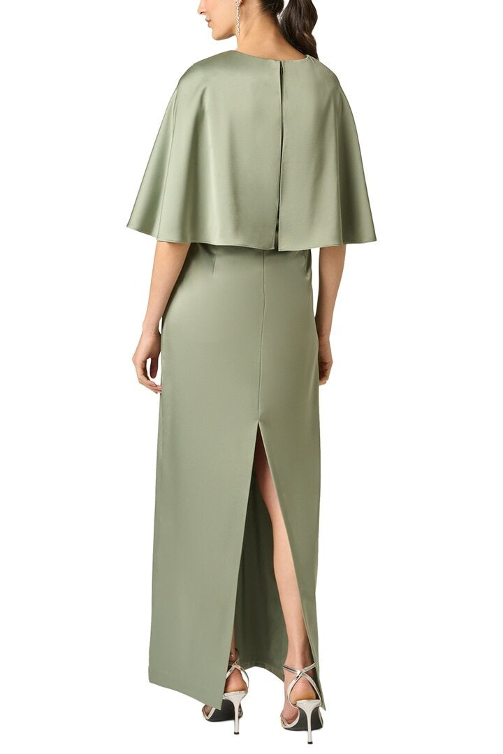 Aidan Mattox Beaded Waist Cape Sleeve Satin Gown MD1E209903 Wholesale