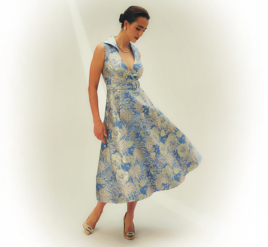 Hydrangea Floral Jacquard Midi Dress Aidan Mattox MD1E209963