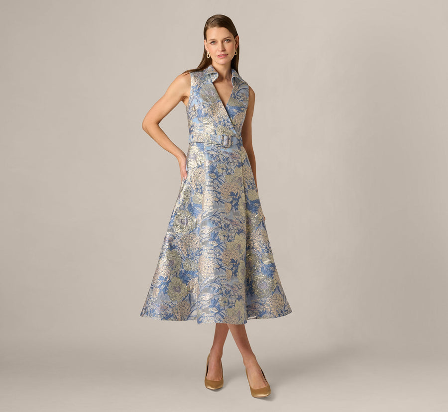 Hydrangea Floral Jacquard Midi Dress Aidan Mattox MD1E209963
