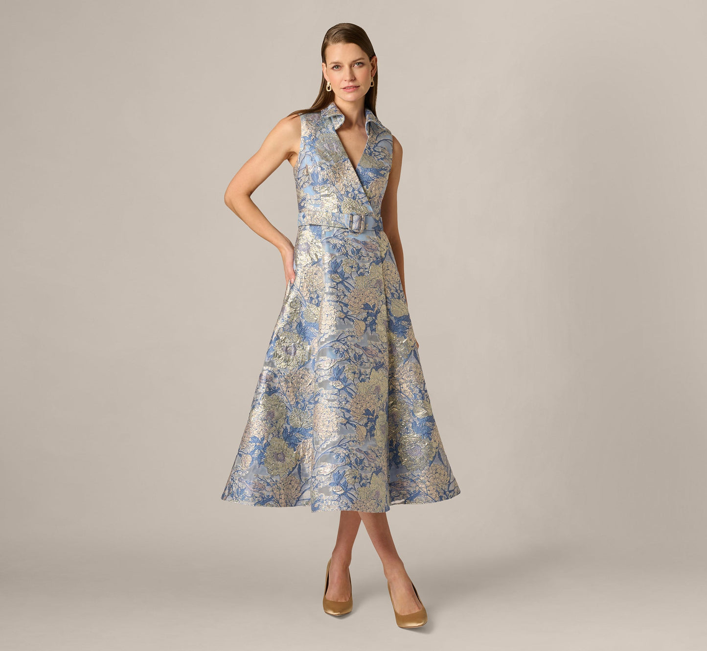 Hydrangea Floral Jacquard Midi Dress Aidan Mattox MD1E209963