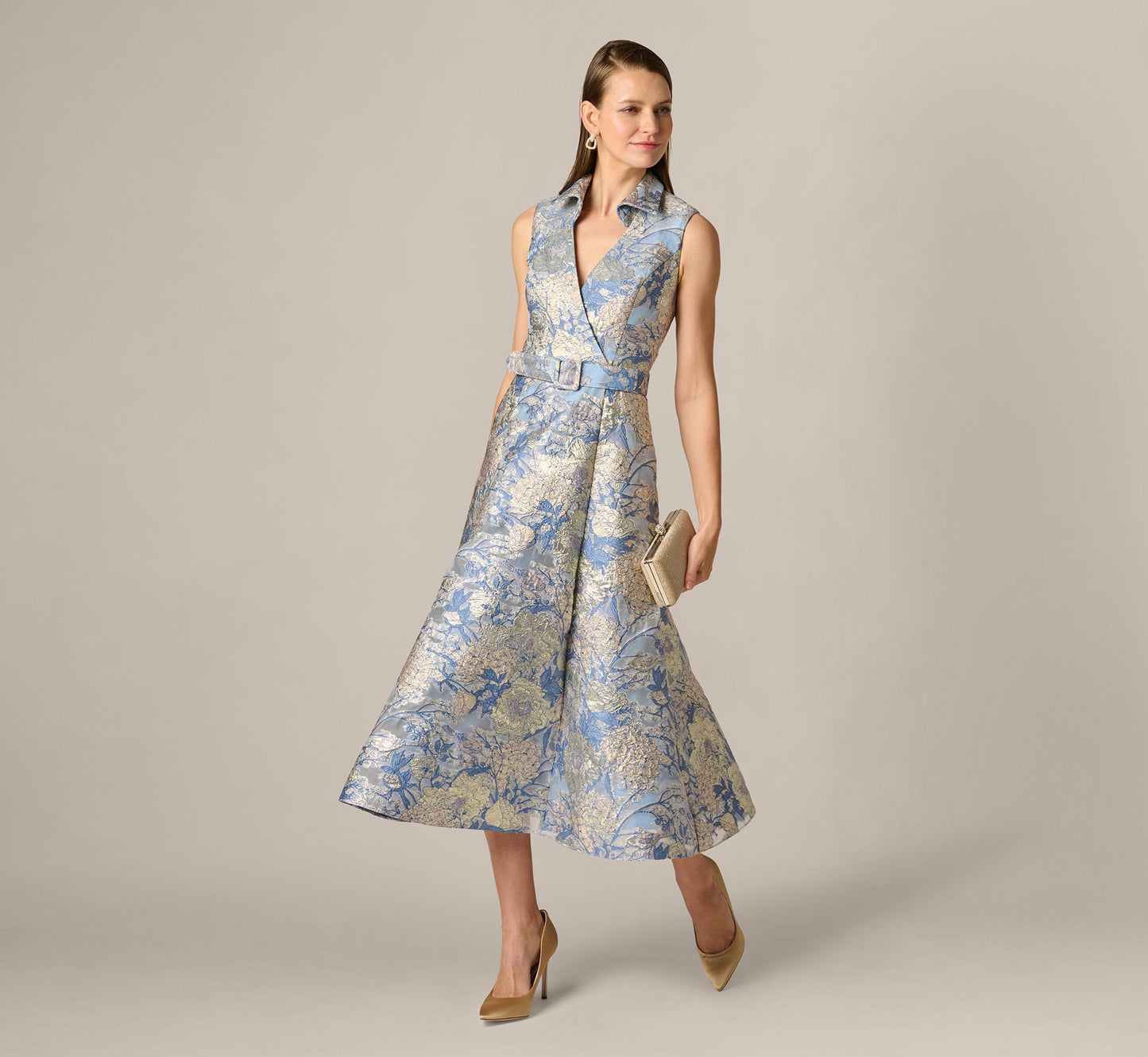 Hydrangea Floral Jacquard Midi Dress Aidan Mattox MD1E209963