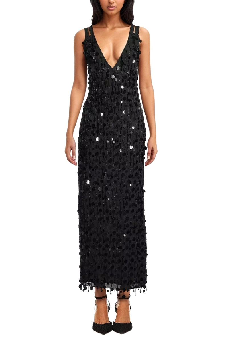 One 33 Social Sequin Paillette Midi Dress - Wholesale_BLACK_front