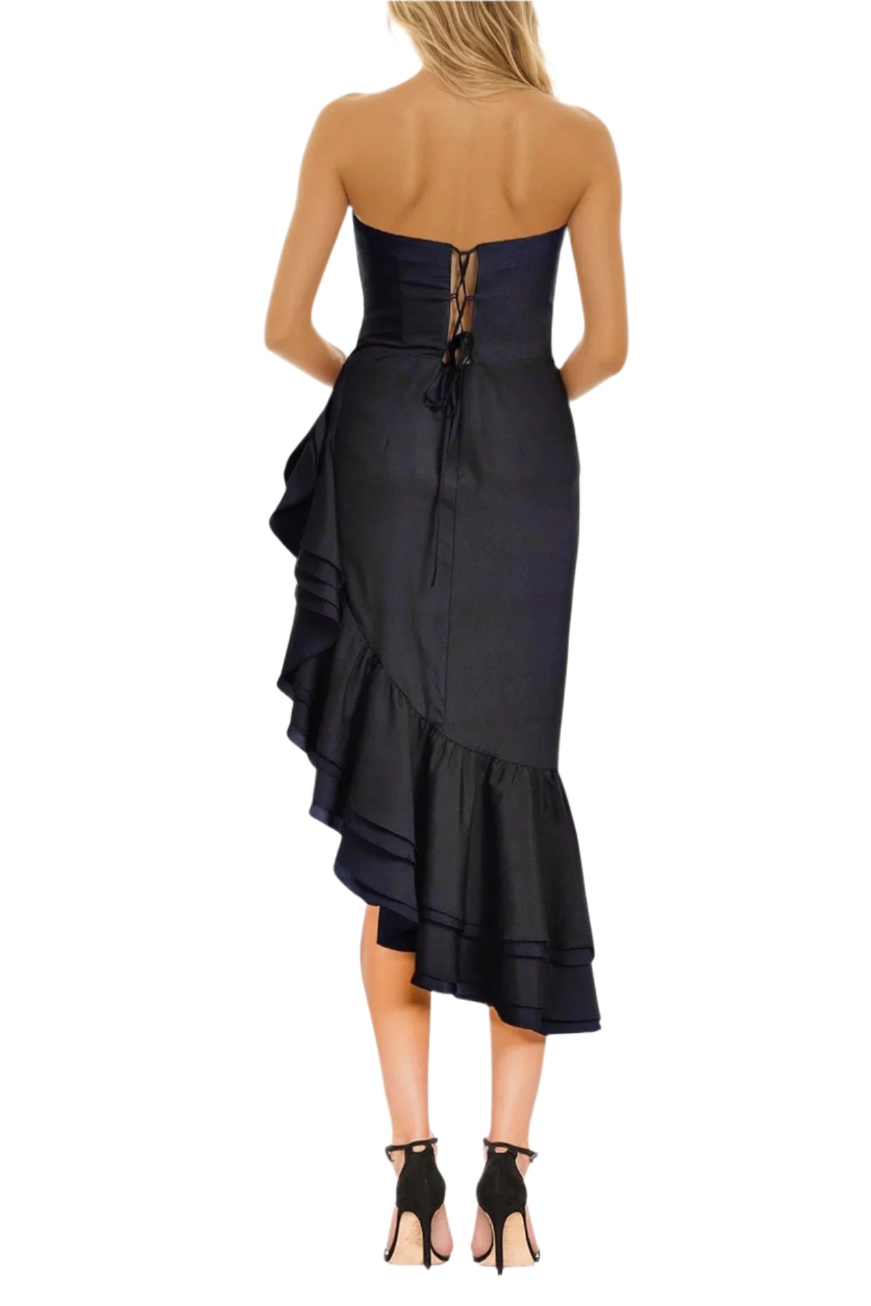 One 33 Social Penelope Sweetheart Neckline Strapless Side Zipper Rose Cocktail Gown Dress - BLACK - Back
