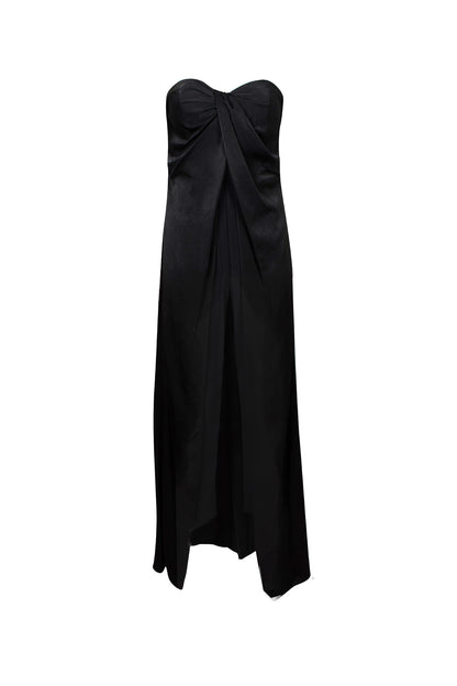 Aidan Mattox Strapless Overlay Zipper Back Solid Polyester Jumpsuit - BLACK - Front