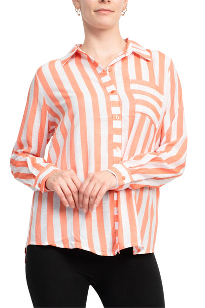 Notations Slubbed Woven Chest Pocket Shirt - CORAL WHITE - Front