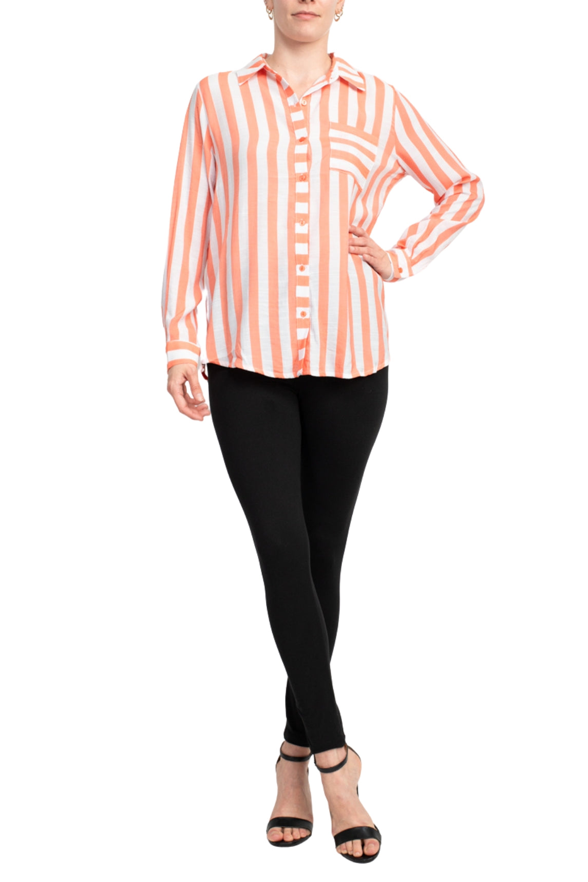 Notations Slubbed Woven Chest Pocket Shirt - CORAL WHITE - Front Full View