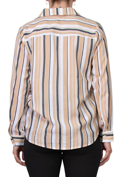 Notations Slubbed Woven Chest Pocket Shirt - TAN WHITE STRIPE - Back