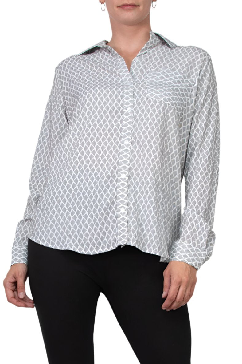 Notations Slubbed Woven Chest Pocket Shirt - BLACK WHITE ABSTRACT - Front