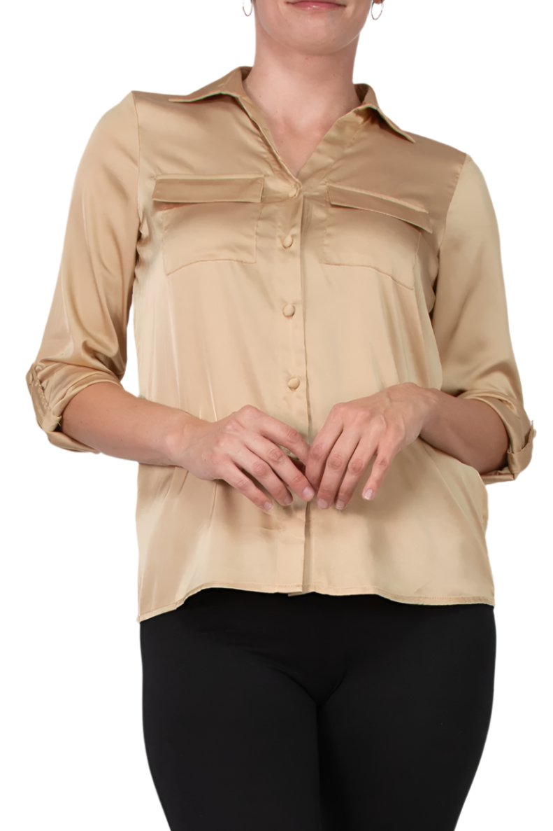 Notations Satin Blouse - CHAMPAGNE - Front