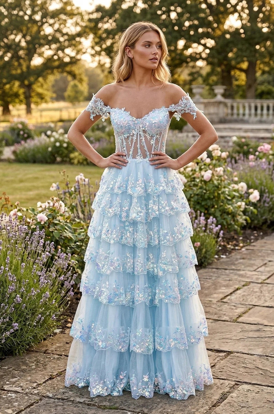 Floor Length Corset Ruffled Prom Dress