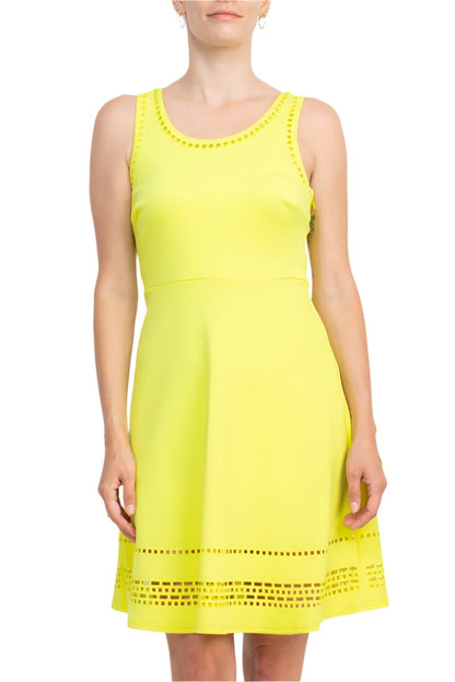 Spense Scoop Neck Sleeveless Zipper Side Solid Scuba Dress - YELLOW - FRONT 