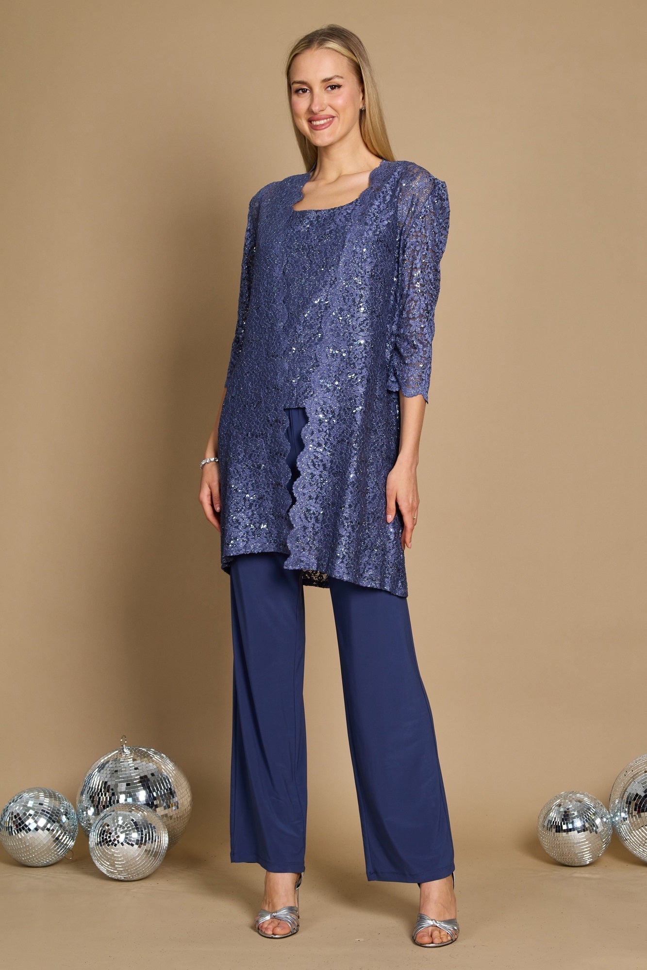 R&M Richards RM1993 Mother of the Bride Long Jacket Pant Suit  in Cadet