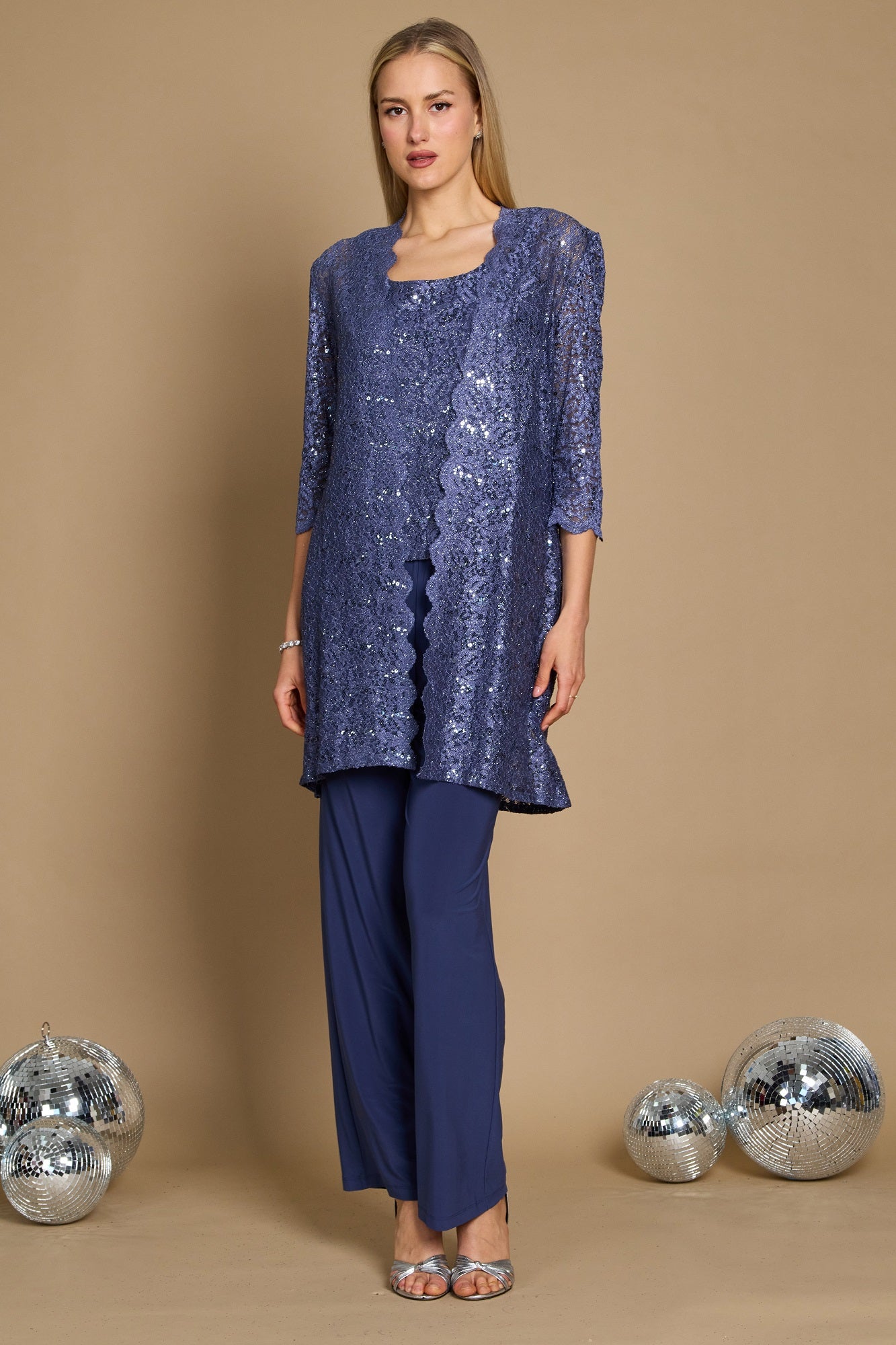 R&M Richards RM1993 Mother of the Bride Long Jacket Pant Suit  in Cadet