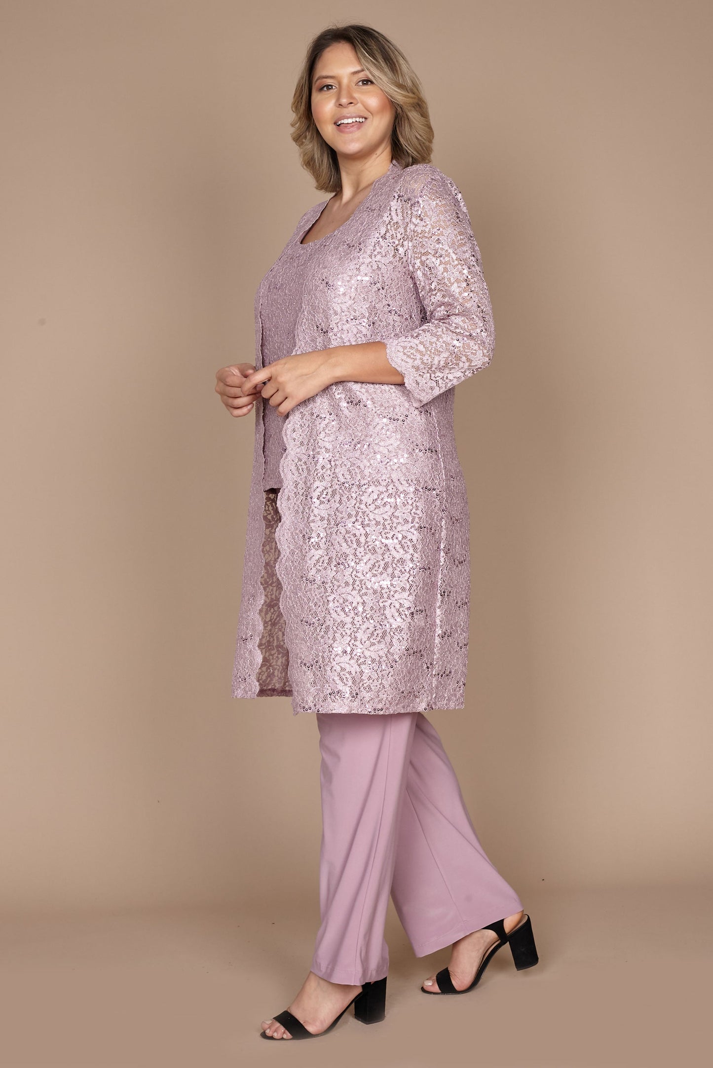 R&M Richards RM1993 Mother of the Bride Long Jacket Pant Suit in Mauve