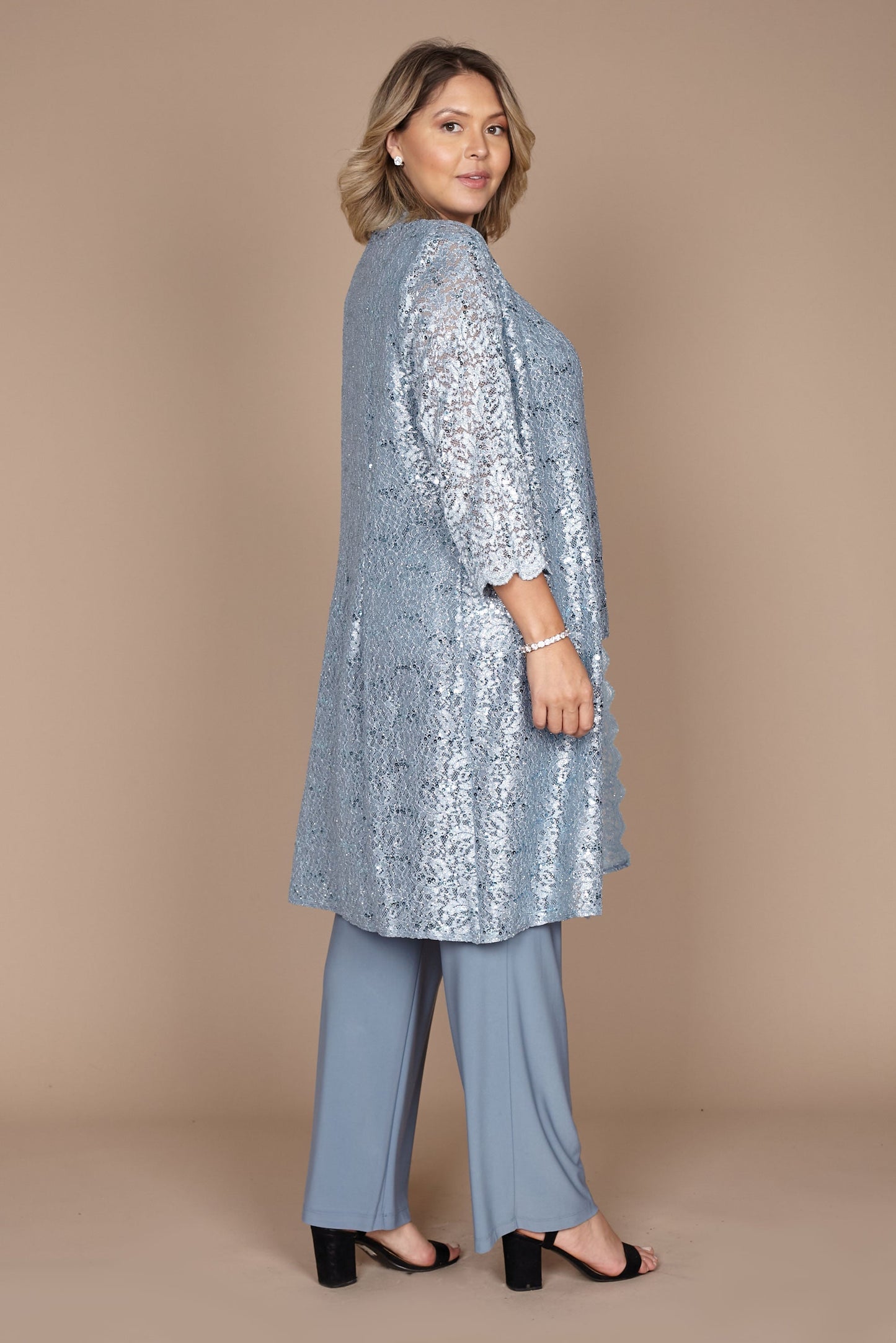 R&M Richards RM1993 Mother of the Bride Long Jacket Pant Suit in Slate