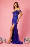 Tailored Off Shoulder Sequin Prom Formal Dress