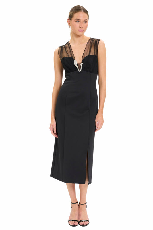 Maggy London Belted Long Sleeve Sheath Dress in Black G7051M