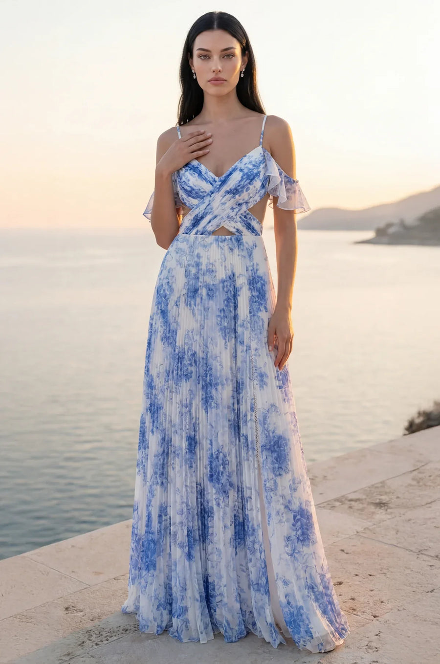 Floor Length Prom Dress with Side Cut Outs