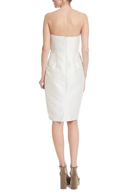 Badgley Mischka Solid Zipper Closure Cocktail Dress - WHITE - Back