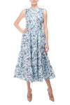 Bateau Neck Midi-Length Cotton Cocktail A-Line Dress Tiered Skirt Badgley Mischka SC3933B