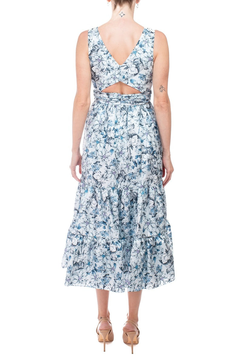 Bateau Neck Midi-Length Cotton Cocktail A-Line Dress Tiered Skirt Badgley Mischka SC3933B