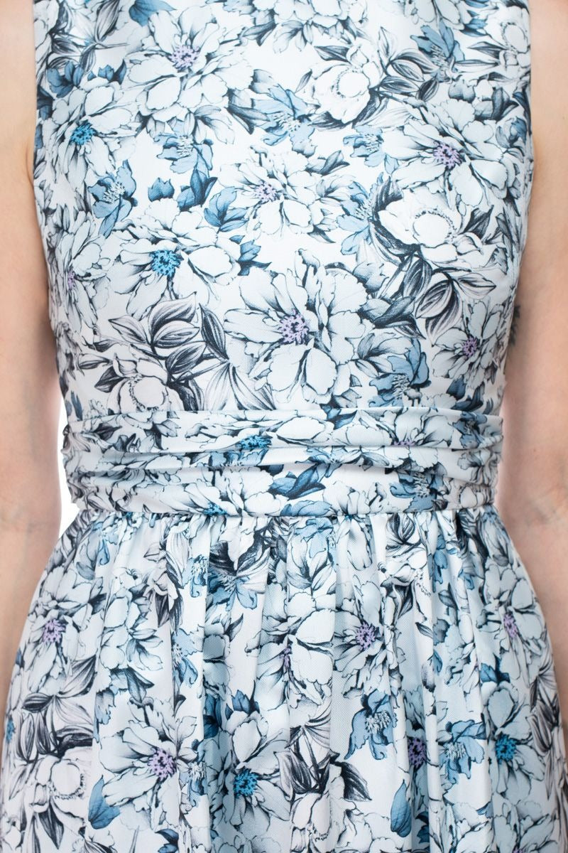 Bateau Neck Midi-Length Cotton Cocktail A-Line Dress Tiered Skirt Badgley Mischka SC3933B