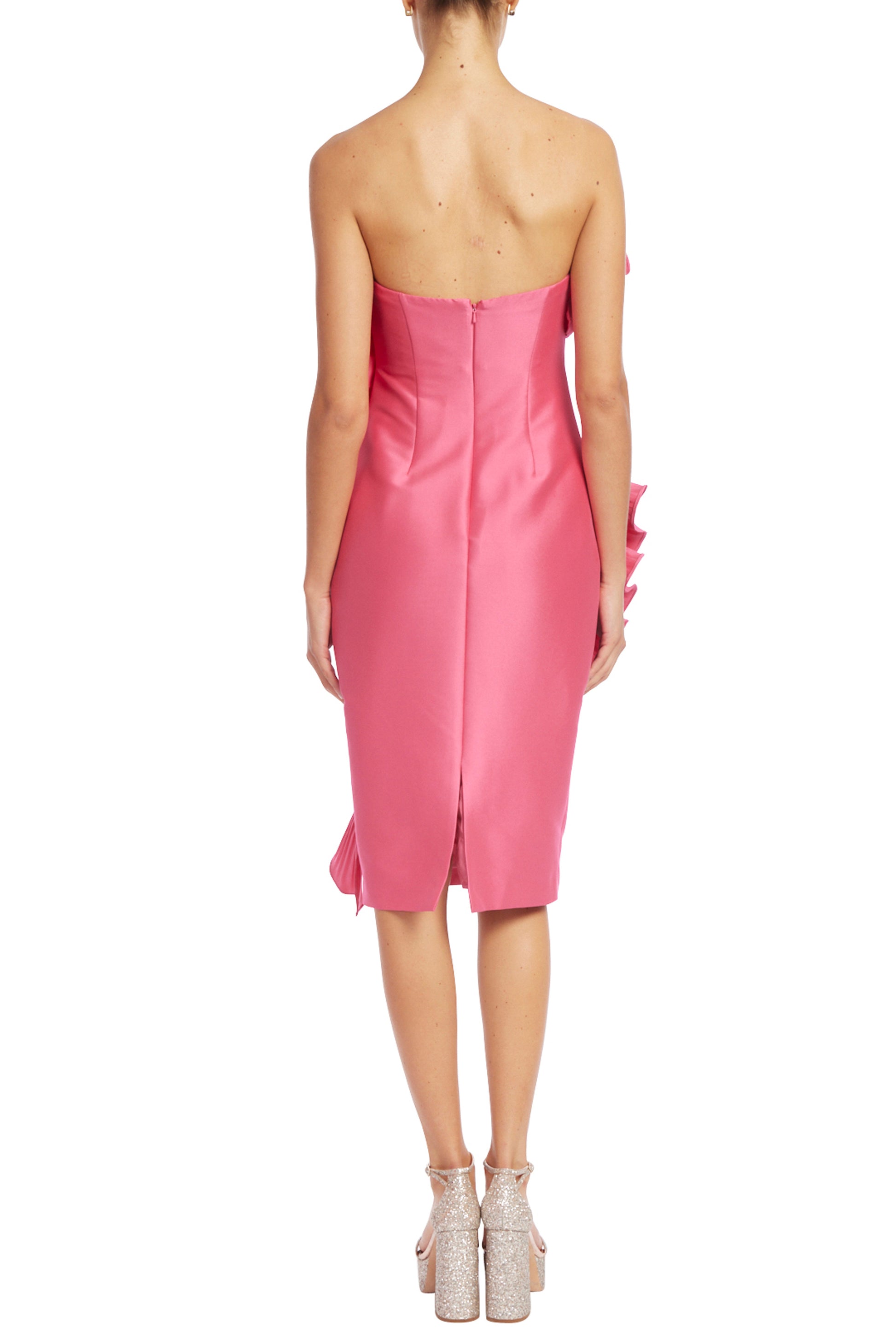 Badgley Mischka Asymmetrical Pleated Ruffle Cocktail Dress - Wholesale _FUCHSIA_back