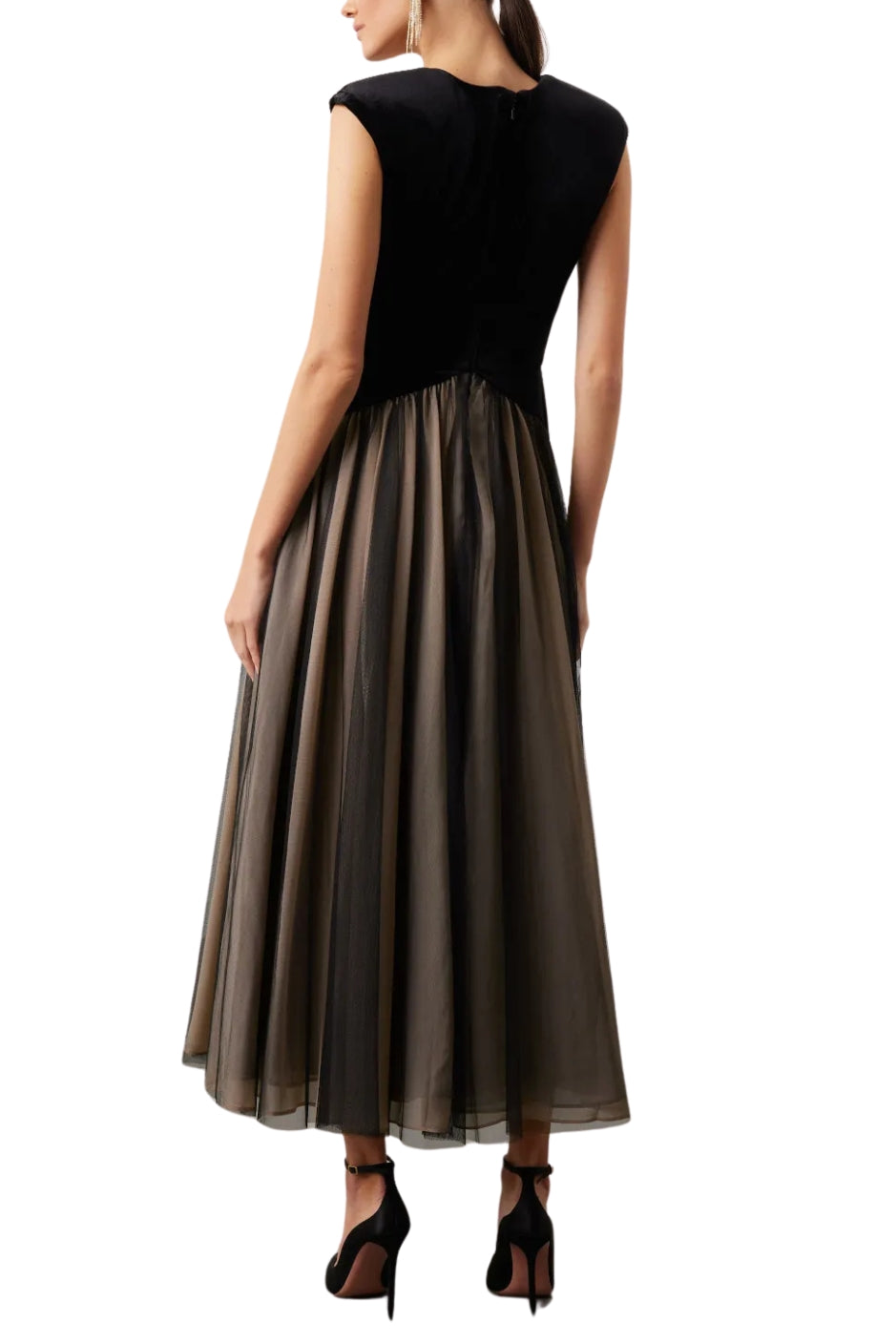 Badgley Mischka Drop Waist Velvet Dress - BLACK MULTI - Back